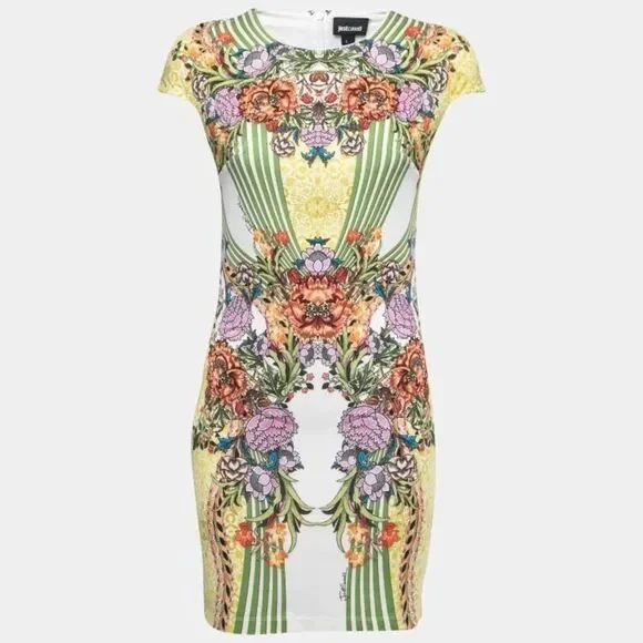 NWT Just Cavalli Gorgeous Rare Animal Floral Print Mini Bodycon Dress size XS - Picture 3 of 16